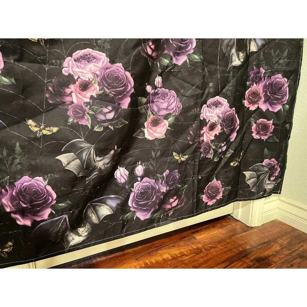 Life After Death Black Purple Bat Bug Spiderweb Goth Shower Curtain Witch‎ Dark